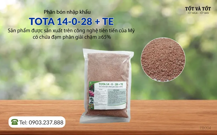 Phân bón nhập khẩu: TOTA 14-0-28 + TE